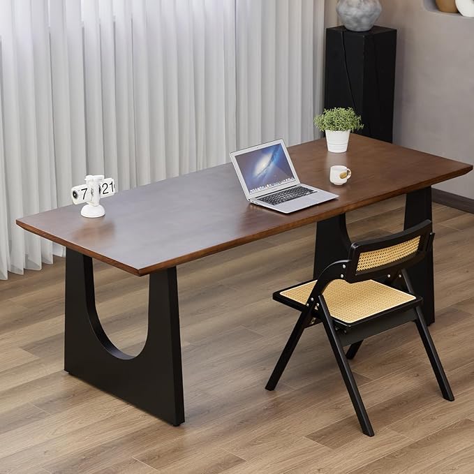 Wooden Executive Office Desk Computer Table Multi-Sized High Cost Performance Stylish Design Metal Legs Versatile Use for Office or Dining Casual Table (Walnut Color, 62.99in)
