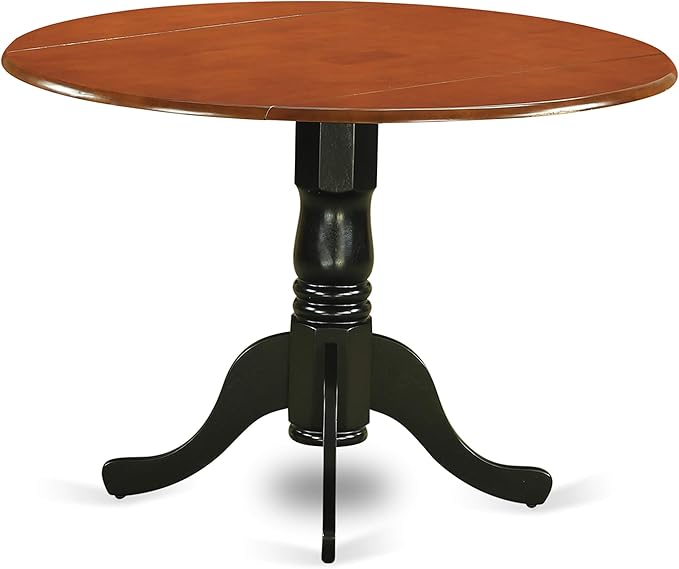 East West Furniture DLAN3-BCH-LC 3 Piece Kitchen Table Set for Small Spaces Contains a Round Dining Room Table with Dropleaf and 2 Faux Leather Upholstered Chairs, 42x42 Inch, Black & Cherry