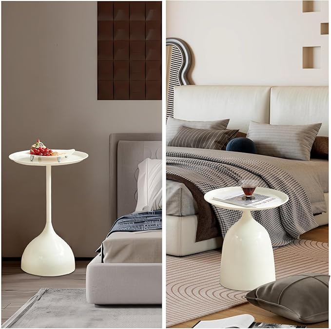 Kelligo Side Table Set of 2, Round Side Table with Screw Connections, Small End Tables for Narrow Areas, Small Tables for Living Rooms, Bedrooms, Cafeterias and Outdoors, White