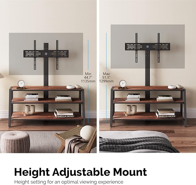 FITUEYES 3-Tier Floor TV Stand for 37-70 Inch TVs Entertainment Center Stand with Storage-Height Adjustable TV Console Stands with Walnut Board & Cable Management, VESA 600x400mm