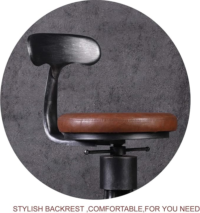 Diwhy Industrial Vintage Bar Stool, Kitchen Counter Height Adjustable Pipe Chair, Cast Iron Stool, Swivel Bar Stool with Backrest, Silver, Fully Welded Set of 2 Brown Upholstered