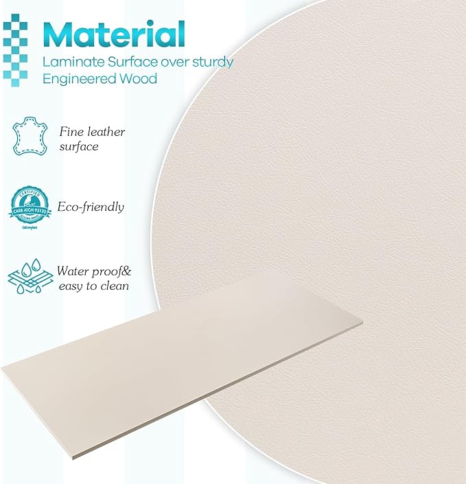 Kaboon Universal Tabletop 55"x20", Solid One-Piece Melamine Table Top, Double Desk L-Desk DIY, Home and Office, Leather/Ivory