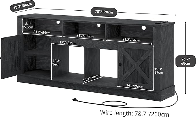 YITAHOME TV Stand for 75/80 Inch TV, Black Entertainment Center 70 Inches Wide, Media Furniture TV Table with with Power Outlet, TV Consoles for Living Room, Curved Desktop