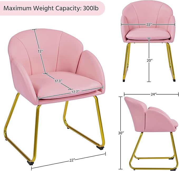 Yaheetech Modern PU Leather Armchair, Flower Shaped Makeup Chair Vanity Chair with Golden Metal Legs for Living Room/Makeup Room/Bedroom/Home Office/Kitchen, Simple Pink