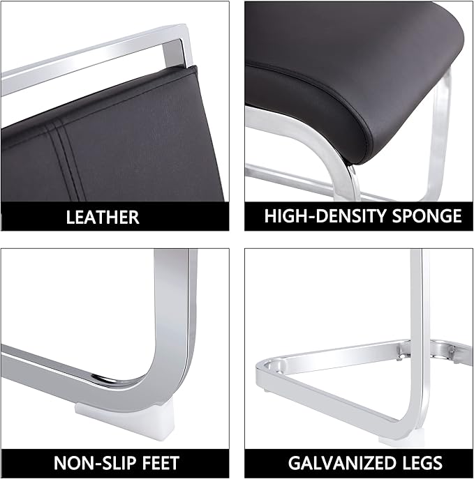 Dining Chairs Set, Kitchen Modern Metal Chairs with Faux Leather Padded Seat High Back and Sturdy Chrome Legs, Chairs for Dining Room (Black, Set of 4)