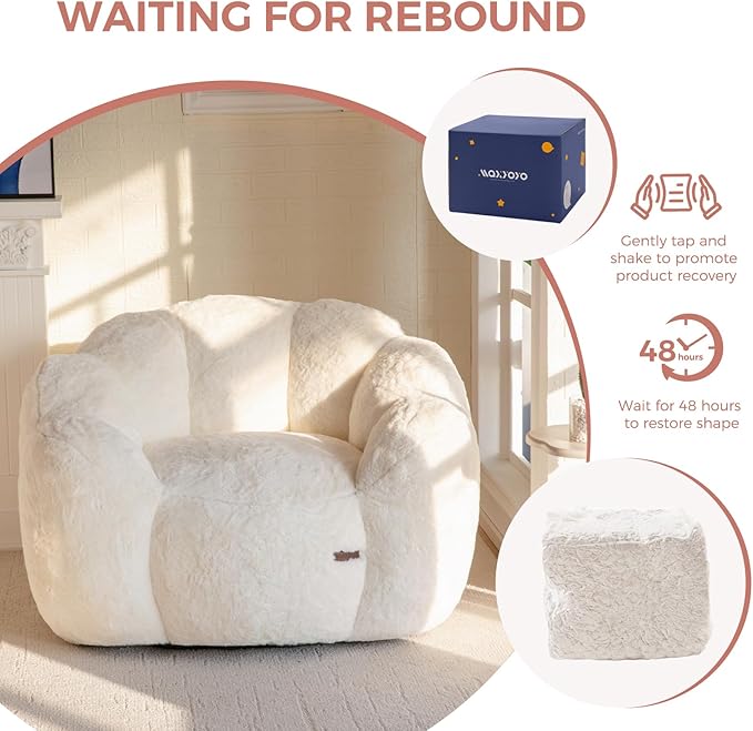 MAXYOYO Bean Bag Chair for Adults, Floral Shaped Bean Bag Sofa, Ultra Soft Faux Fur Floor Sofa, Large Reading Chair for Living Room Bedroom, Beige, Single