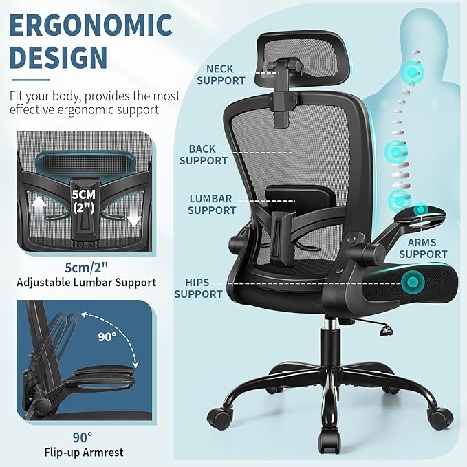 FelixKing Ergonomic Office Chair, Headrest Desk Chair with Adjustable Lumbar Support, Home Office Swivel Task Chair with High Back and Armrest, Adjustable Height Gaming Chair(Black),Pack of 5