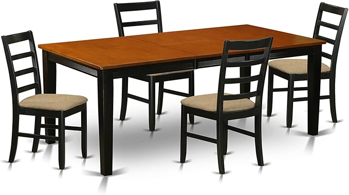 East West Furniture QUPF5-BCH-C 5 Piece Dining Room Table Set Includes a Rectangle Kitchen Table with Butterfly Leaf and 4 Linen Fabric Upholstered Dining Chairs, 40x78 Inch, Black & Cherry