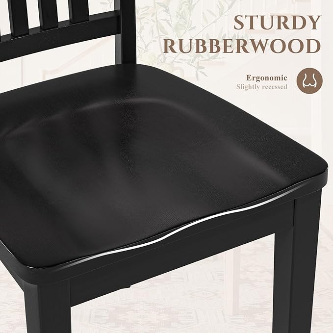 COLAMY Wooden Dining Chairs Set of 6, Solid Rubberwood Kitchen & Dining Room Chairs, High Spindle Back Windsor Style, Modern Dining Table Chairs, Non-Slip Foot Pads, Minimalist Home Furniture,Black