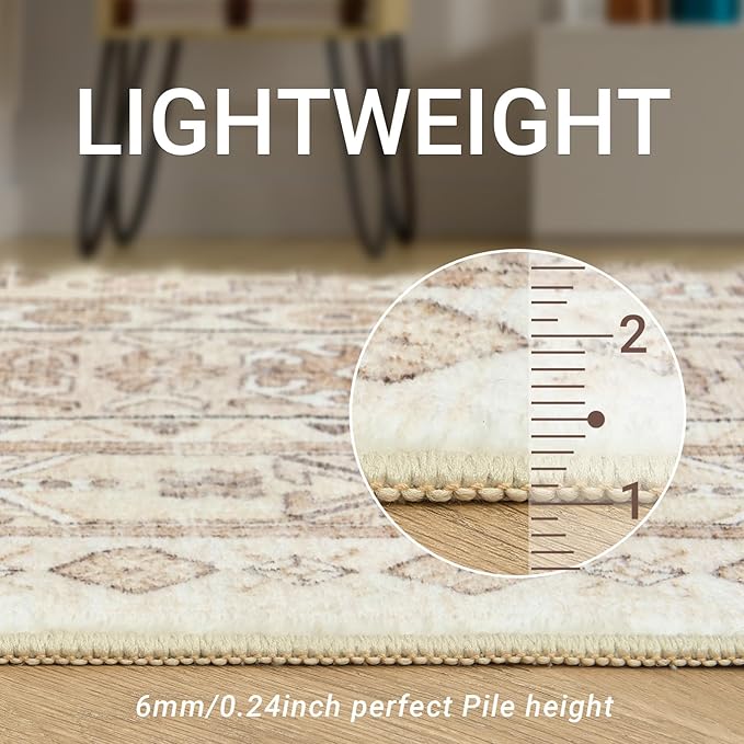 zesthome 7x9 Area Rug, Super Soft Washable Rugs for Living Room, Non-Slip Stain Resistant Vintage Rugs, Ultra-Thin Large Area Rugs (Cream/Beige,7'x9')