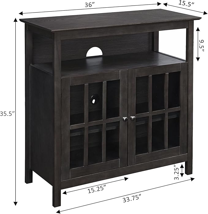 Convenience Concepts Big Sur Highboy TV Stand 36" - Modern Entertainment Center For TVs up to 40", Storage Cabinet for Dining, Living Room, & Entryway, Console Hall Table with Shelves, Weathered Gray
