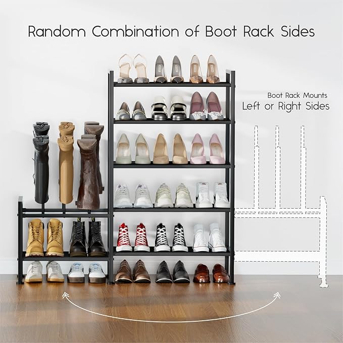 Shoe Rack Organizer and Storage - 5 Tier Metal+Non-woven Fabric Shoe Rack with Boot Storage & Side Any Combination - Space Saving Shoe Shelf for Entryway, Bedroom, Garage, Small Spaces