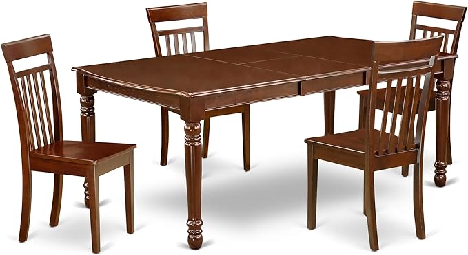 East West Furniture DOCA5-MAH-W 5 Piece Dining Room Table Set Includes a Rectangle Wooden Table with Butterfly Leaf and 4 Kitchen Dining Chairs, 42x78 Inch, Mahogany