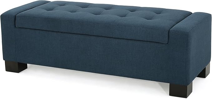 Ball & Cast 50.8" Upholstered Storage Ottoman with Tufted Waffle Stitch,End Bench w/Uses Pressure Hinges and Wood Legs,Entryway Fabric Footrest Stool for Living Room & Bedroom,Light Grey