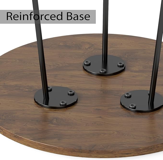 Manora Small Round Side Table, Rustic Brown Wood Accent Table with Metal Frame, Modern Farmhouse Bedside Nightstand for Bedroom and Office, Compact Furniture for Small Spaces