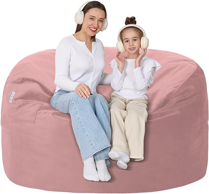 4FT Bean Bag Chair with Ultra Soft Velvet Cover Bean Bag Sofa with Memory Foam Bean Bag Chairs with Large Size Lazy Sofa for Dorm Office Living Room Bedroom Dusty Pink 4'