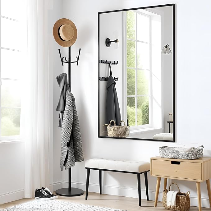 Bathroom Mirror, 30x48 Inch, Black Frame, Rectangle, Wall Mounted, Metal Framed Vanity Mirror, Modern, Hangs Horizontal Or Vertical