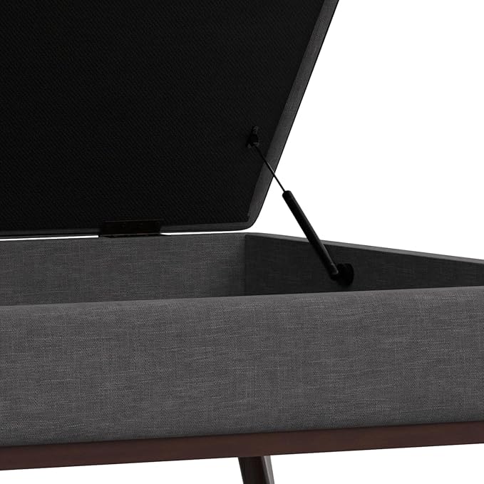 SIMPLIHOME Owen 40 inch Wide Mid Century Modern Square XL Coffee Table Storage Ottoman in Slate Grey Polyester Fabric, Assembled, for The Living Room, Entryway and Family Room