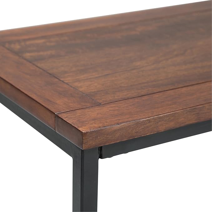 SIMPLIHOME Skyler Console Table - 54 Inch Wide Solid Mango Wood and Metal Sofa Table in Dark Cognac Brown, Industrial Entryway Table for Living Room with Open Bottom Shelf and Black Steel Frame