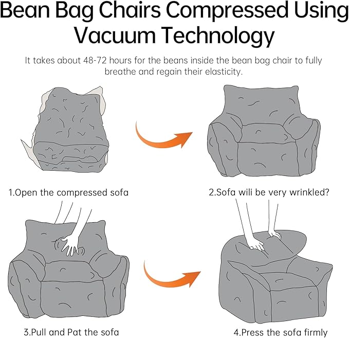 Bean Bag Chair with Ottoman, Armrest Bean Bag Chairs with Filler, Ultra Soft Fluffy Faux Fur Bean Bag Chair with Foot Rest, Plush Lazy Sofa with Foot Stool for Living Room, Dorm
