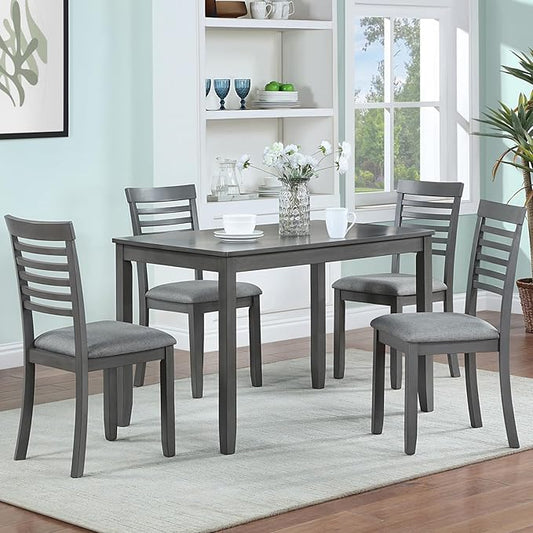 KEIKI 5-Piece Standard Height Dining Table Set with Rectangular Table and 4 Upholstered Ladder Backrset Chair, for 4 Person, Modern Wooden Table Set, Easy Assembly, for Kitchen, Dining Room, Gray
