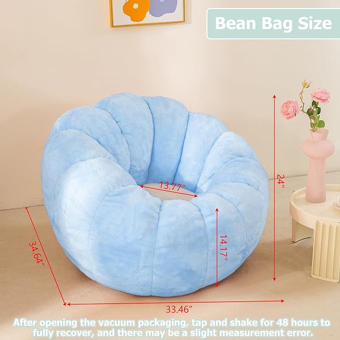 Pumpkin Bean Bag Sofa Chair, Bean Bag Chair with Filler for Teens, Kids, Toddler, Comfy and Lazy Sofa for Dorm, Apartment, Living Room and Bedroom, Sky Blue