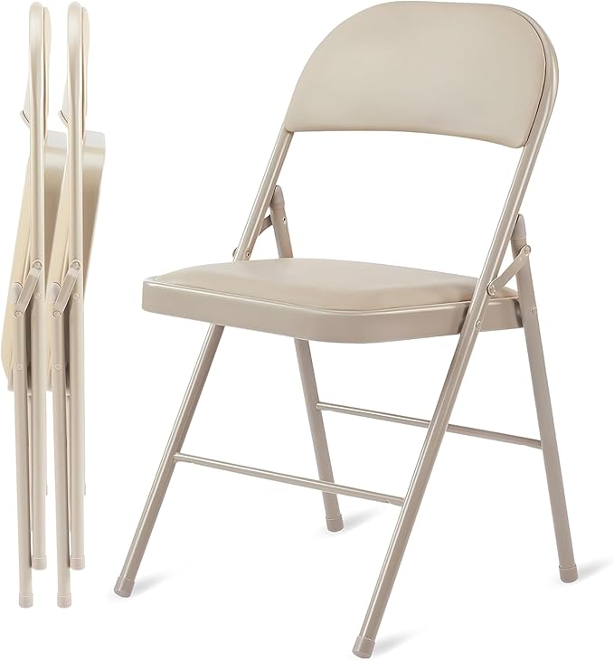 HealSmart 2 Pack Folding Chairs with Padded Leather Cushion Seats, Sturdy Metal Frame, Stackable Portable Design for Indoor Outdoor Use, Commercial Event Party Office Home Chairs, Kahki