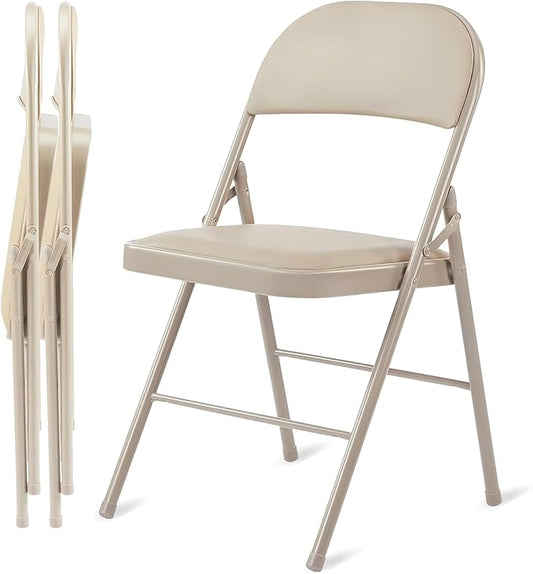 HealSmart 2 Pack Folding Chairs with Padded Leather Cushion Seats, Sturdy Metal Frame, Stackable Portable Design for Indoor Outdoor Use, Commercial Event Party Office Home Chairs, Kahki