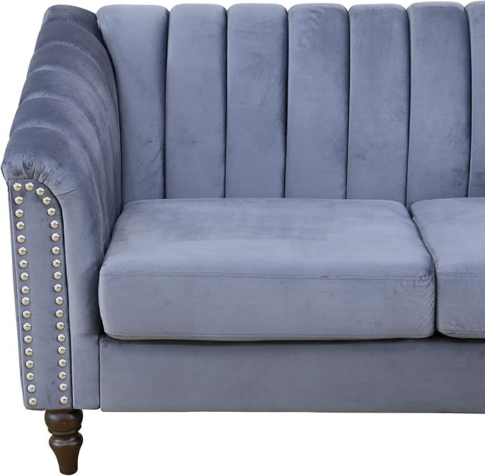 60" Loveseat Sofa, Microfiber Chesterfield Upholstered Sofas Love Seat, Couch Chair Sets with Style Button Tufted, Scroll Arms and Nailhead for Living Room, Office, Grey