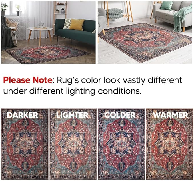 Keen Home Design 10x14 Rug - Machine Washable Area Rug with Non-Slip Backing, Ideal for Living Room, Dining Room, Bedroom - Vintage, Easy Clean, Durable, Low Pile Rug - (9'7" x 14')
