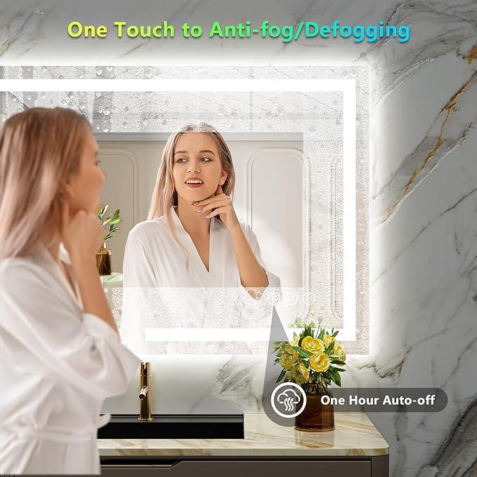 40x24 Inch RGB LED Bathroom Mirror Front Light and RGB Backlit Lighted Vanity Mirror for Bathroom Wall Mounted Dimmable Anti Fog Memory Shatter-Proof IP54 Waterproof Horizontal/Vertical