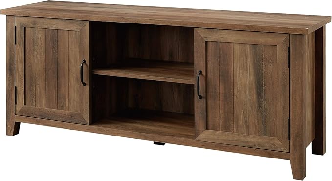 Walker Edison Buren Classic Grooved Door TV Stand for TVs up to 65 Inches, 58 x 16 x 24 inches, Rustic Oak