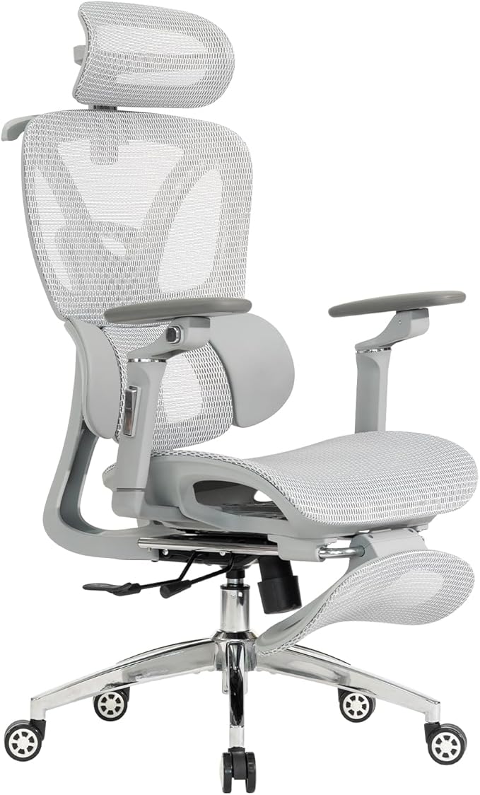 Ergonomic Mesh Office & Gaming Chair | 3D Lumbar Support, 6D Adjustable Armrests, Retractable Footrest | SGS Class 4 Certified | High Back Desk Chair for Home Office, Supports 400lbs