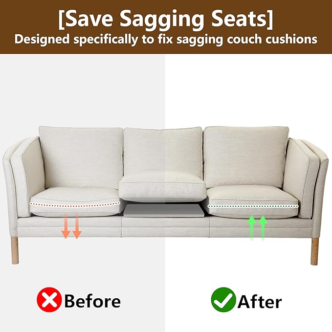 moonoom 22"x22" Couch Cushion Support, Grey Sofa Cushion Sagging Repair, Curved High Density Foam Replacement for Furniture Sagging Seat Sectional Loveseat Chair (3 Pcs)