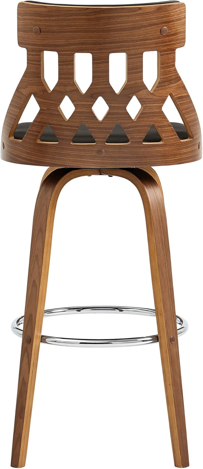 Armen Living Crux Mid Century Modern Swivel Bar Stool for Kitchen Island Counter in Brown Faux Leather and Walnut Wood, 26" Seat Height