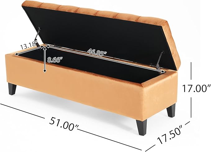 Christopher Knight Home Gloust Velvet Storage Ottoman, Upholstered Rectangular Storage Bench, Living Room Seating, Tufted BottonFoot Rest Stool for Home Office, Entryway and Bedroom, Orange