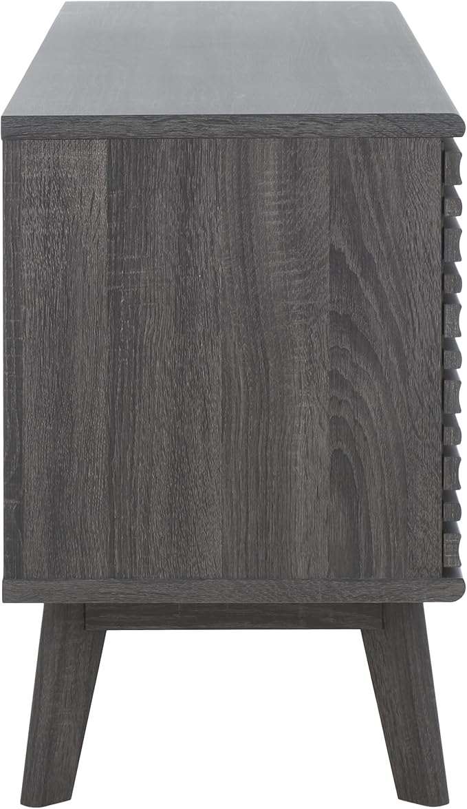 SAFAVIEH ESMA TV Stand for up to 60" Flatscreen – Distressed Black, Low Sideboard with 2 Sliding Doors, 1 Open Shelf, 1 Drawer, Entertainment Media Console (MED9638E)