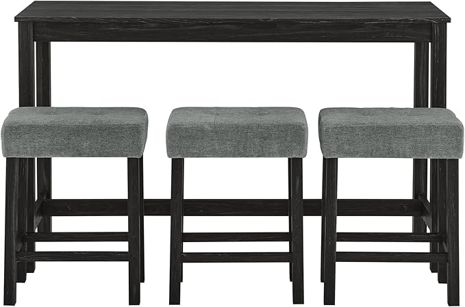 Ball & Cast 4 Piece Kitchen Dining Room Table and Chairs Set, Farmhouse Wooden Counter Height Bar-Sets w/USB Ports & Power Outlet & 3pcs Stools, 59" Sofa-Table Barstool w/Charging Station, Black