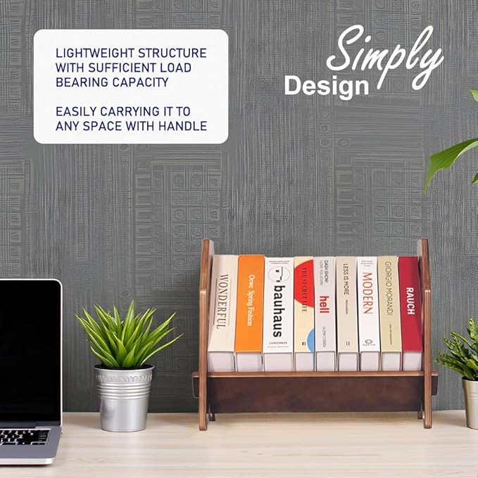Desktop Bookshelf, Stackable Book Organizer with Handle, storage rack for CD/Magazine/File Folder, Portable Small bookshelf for Study, Living room, Kid's room, No Nails, Medium Size