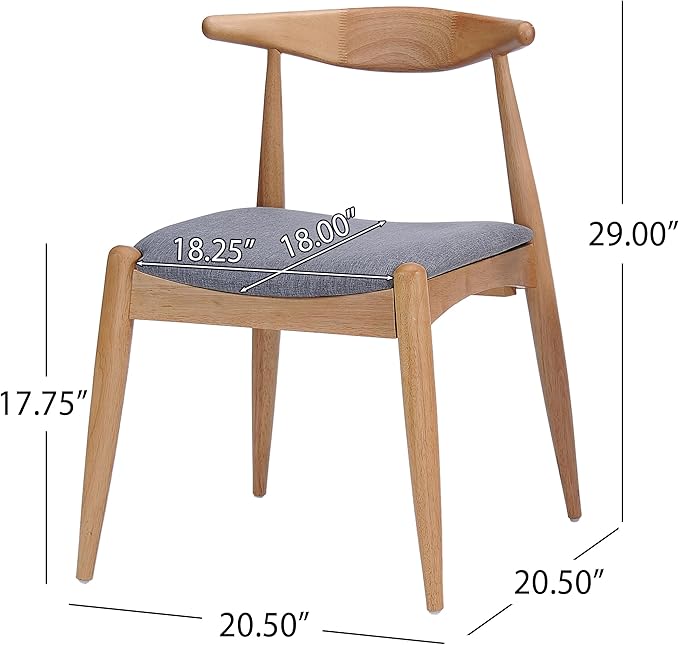 5-Piece Dining Set, Mid-Century Modern Solid Wood Table & Chair Set for 4, Kitchen, Dining Room, Restaurant, Natural Oak+Gray