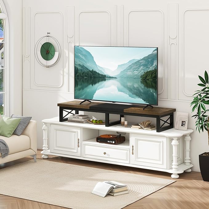 IBUYKE 45" Large TV Riser for 32-60 inch TV,Tabletop Short TV Stand with Storage and Steel Legs,Dual Screen Office Desk,Stand Riser,TV Riser Stand for Home,Bedroom,Living Room,Rustic Brown TVT002H
