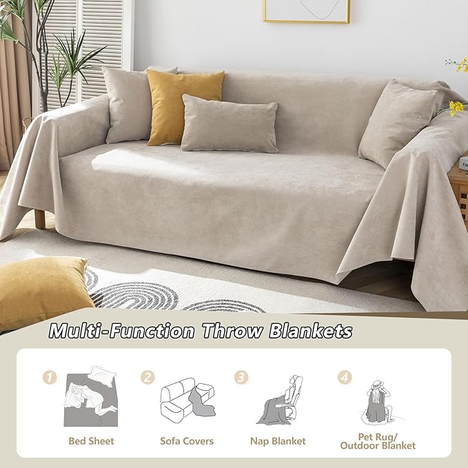 STACYPIK Waterproof Non-Slip Beige Couch Cover for Dogs, Anti-Cat Scratch Sofa Covers for Pets, Non-Slip Couch Covers for 2-3 Cushion Couch, Loveseat for Sectional Sofa, Furniture Protector-71X102IIN