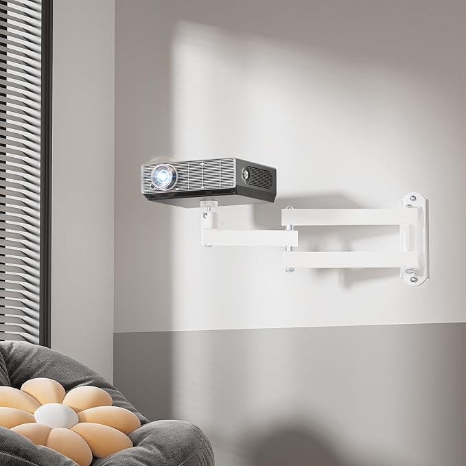 WALI Foldable Projector Wall Mount Universal Adjustable Wall Projector Mount Aluminum Alloy Projectors Stand,1/4" M4 M6 Screw Size,(1330LM-PMW), White