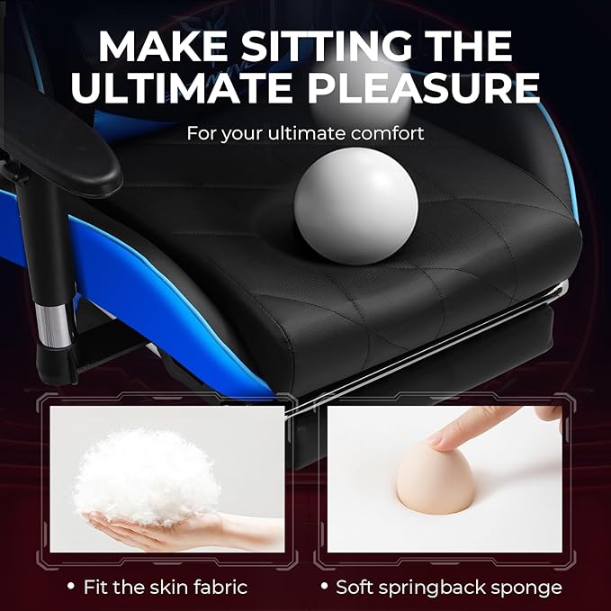 Gaming Chair with 3D Adjustable Armrests, Cow Print Design, Ergonomic Office Chair with High Back, Computer Chair with Footrest,Comfy Diamond Stitching Sest, Game Chair for Adults