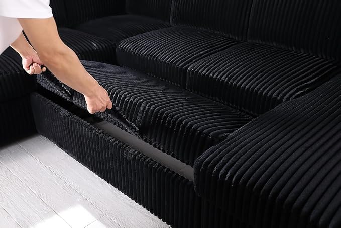 Eafurn Oversized U Shaped Convertible Sleeper Sectional Sofa w/Pull Out Couch Bed, 6 Seater Corduroy Upholstered Corner Lounge Sofa Couch Sleeper Sofabed w/Storage Chaise,Shelves