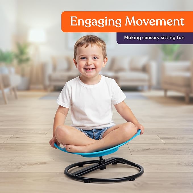 Special Supplies Smile Spinning Chair for Kids- Versatile Kids Sit and Spin Sensory Chair for Training Body Coordination for Playroom, Bedroom, or Nursery (Blue)