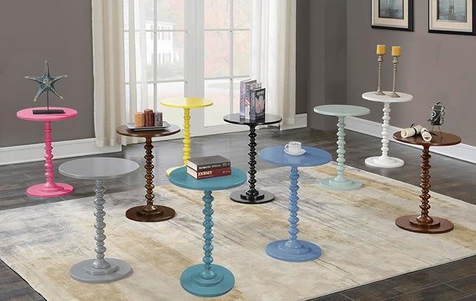 Convenience Concepts Palm Beach Spindle 17.75" Traditional Round End Living Room, Turned Solid Wood Side, Classic Display Pedestal Table, Yellow