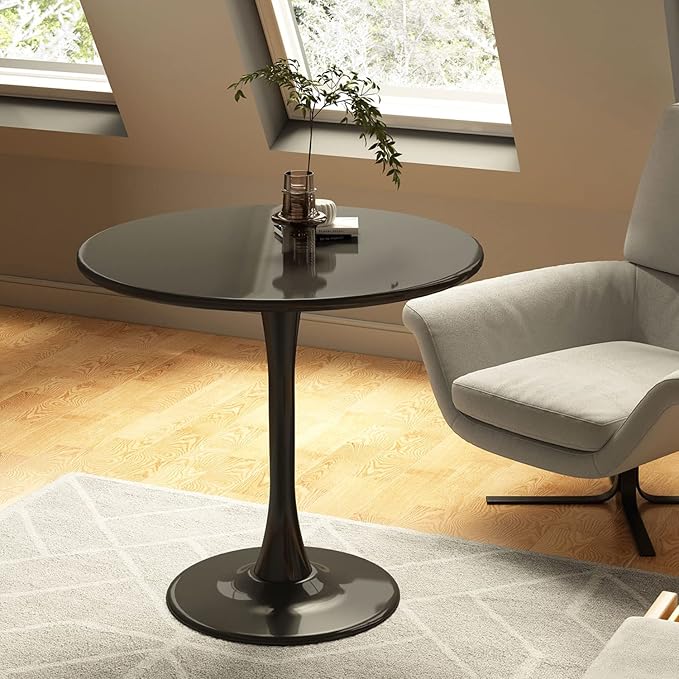 Black Round Table Modern Dining Table Tulip Round Kitchen Table Mid Century Coffee Table for Living Room, 31.5 inch