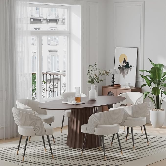 Casaphoria 67" Oval Dining Table, Modern Wood Kitchen Table with Cone Shaped Strip Convex Base for Living Room & Dining Room, Easy Assembly Farmhouse Furniture for 4-6, Walnut