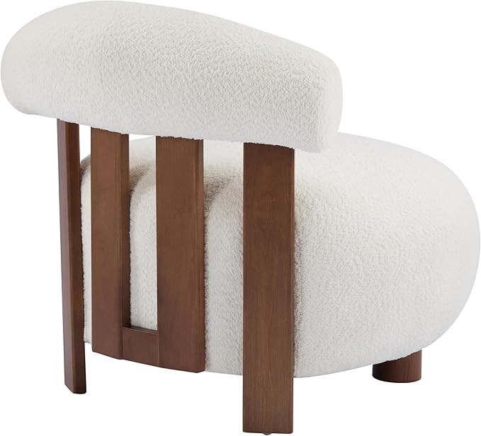 Christopher Knight Home Elvina Boucle Fabric Accent Chair, Solid Wood Single Lounge Sofa, Bedroom Comfy Reading Chair, for Modern Minimalist Style Living Room/Home Office, Milky White+Walnut